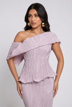 Plissé Pleated Off Shoulder Peplum Column Maxi Dress for Wedding Guests [erp-image:8c3f43782c2e8fe7fceebc31]
