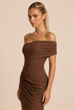 Brown Asymmetric Corset Lace-Up Draped Mermaid Maxi Evening Dress [erp-image:fb22c92a0cde8f4d93d1df9f]