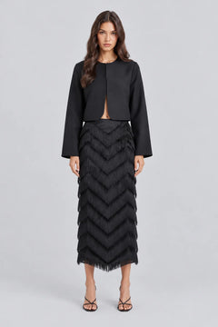 Black Cropped Long Sleeve Jacket and Chevron Fringe Midi Skirt Two Piece Set [erp-image:f25f3e5ba34d7fdd00db1beb]