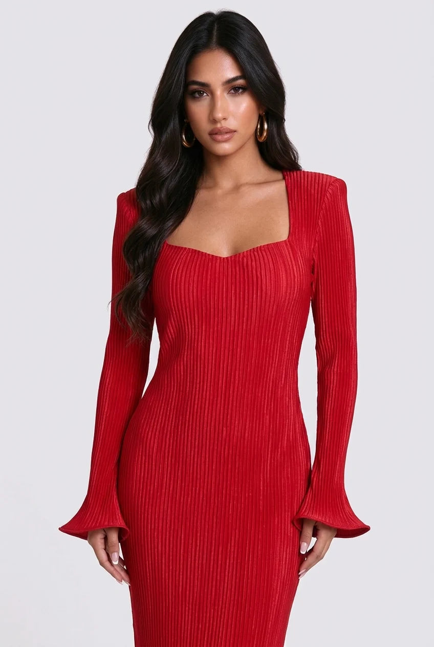 Square Neck Long Sleeve Maxi Dress with Sculptural Petal Hem [erp-image:8cd4a913c12a8076260fb90d]
