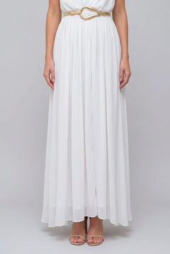 Sleeveless Deep V-Neck Lace Trim Pleated Maxi Dress in White [erp-image:f779a456930975bc85fe2a3e]