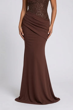 Brown One Shoulder Sequin Corset Draped Mermaid Maxi Evening Gown [erp-image:180b33be58bbac7e0cf558e6]