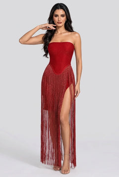 Red Strapless Bandeau Fringe Tassel Maxi Evening Dress [erp-image:16a12589dc18fd1859aaf1e2]