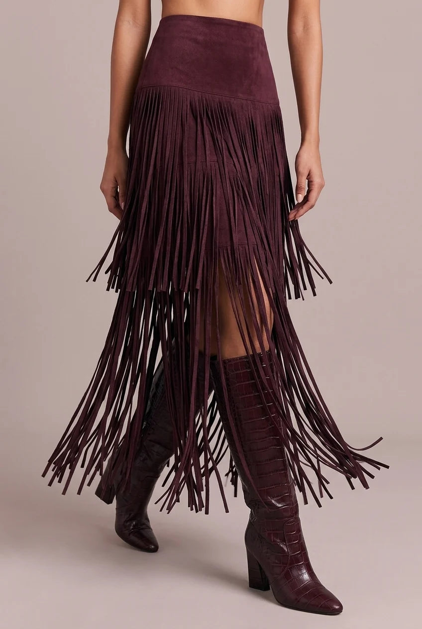 Plaid Bow Tie Blouse and Fringe Maxi Skirt Two Piece Set [erp-image:079e79ef94dc3bf23aca539c]