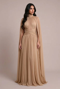 High Neck Pleated Cape Sleeve Chiffon Maxi Evening Dress [erp-image:475752fee270adb54c01d729]