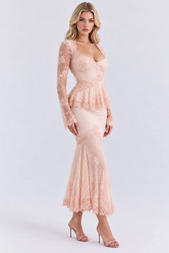 Lace Long Sleeve Peplum Top and Mermaid Midi Skirt Two Piece Set [erp-image:7f48d00fead30dee750a4333]