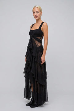Vintage Brocade Cropped Jacket and Ruffle Maxi Dress Two Piece Set [erp-image:123049345670b8bc15fda2a1]