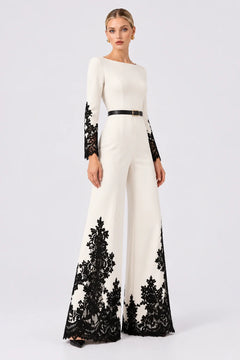 Elegant Long Sleeve Wide Leg Jumpsuit with Contrast Lace Trim [erp-image:d34b3623bcb5eeace97ac2e4]