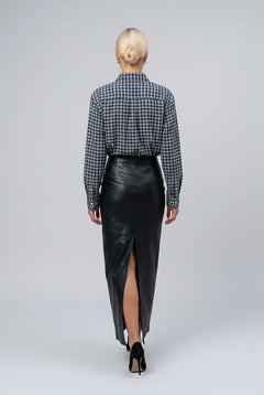 Plaid Long Sleeve Button-Down Shirt and Black Faux Leather Maxi Skirt Two Piece Set [erp-image:c154606c2c4a2b3ce3b1d833]