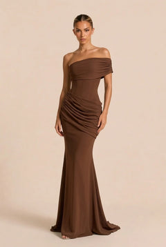 Brown Asymmetric Corset Lace-Up Draped Mermaid Maxi Evening Dress [erp-image:5d26d094c4738fa78101c607]