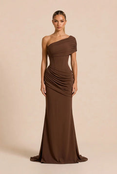 Brown Asymmetric Corset Lace-Up Draped Mermaid Maxi Evening Dress [erp-image:c996e0042843b2403ed35b65]