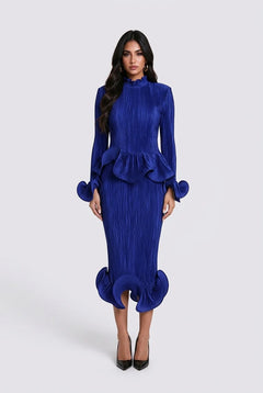 Pleated Peplum Top and Ruffled Midi Skirt Two-Piece Set [erp-image:055c8ceca1a897e37b35f148]