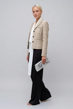 Women's Metallic Textured Tweed Blazer Jacket with Notched Lapel and Pockets [erp-image:9b309ea1e231b00ac3d56618]