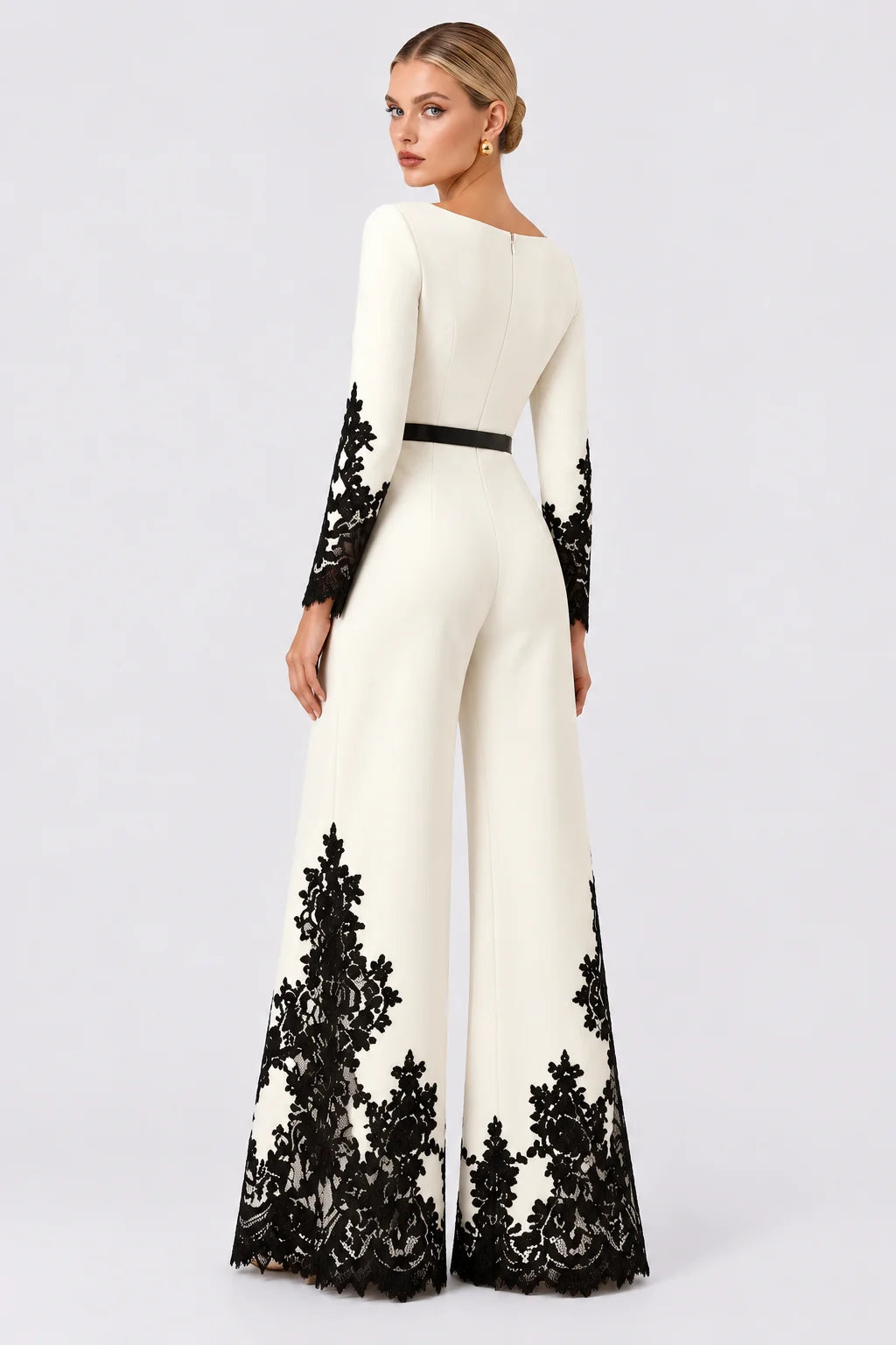 Elegant Long Sleeve Wide Leg Jumpsuit with Contrast Lace Trim [erp-image:42d90a538a58e1bc9d3fdd54]