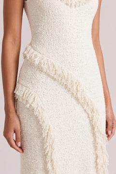 Tweed Knit Scoop Neck Sleeveless Fringe Trim Slit Maxi Dress [erp-image:1f9ad16d5f0b7c1942b35acf]