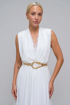 Sleeveless Deep V-Neck Lace Trim Pleated Maxi Dress in White [erp-image:5a750df10dfefedafdb2f98c]