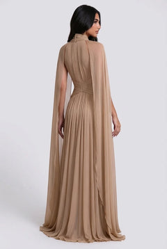 High Neck Pleated Cape Sleeve Chiffon Maxi Evening Dress [erp-image:150255703d962abf514dc29a]