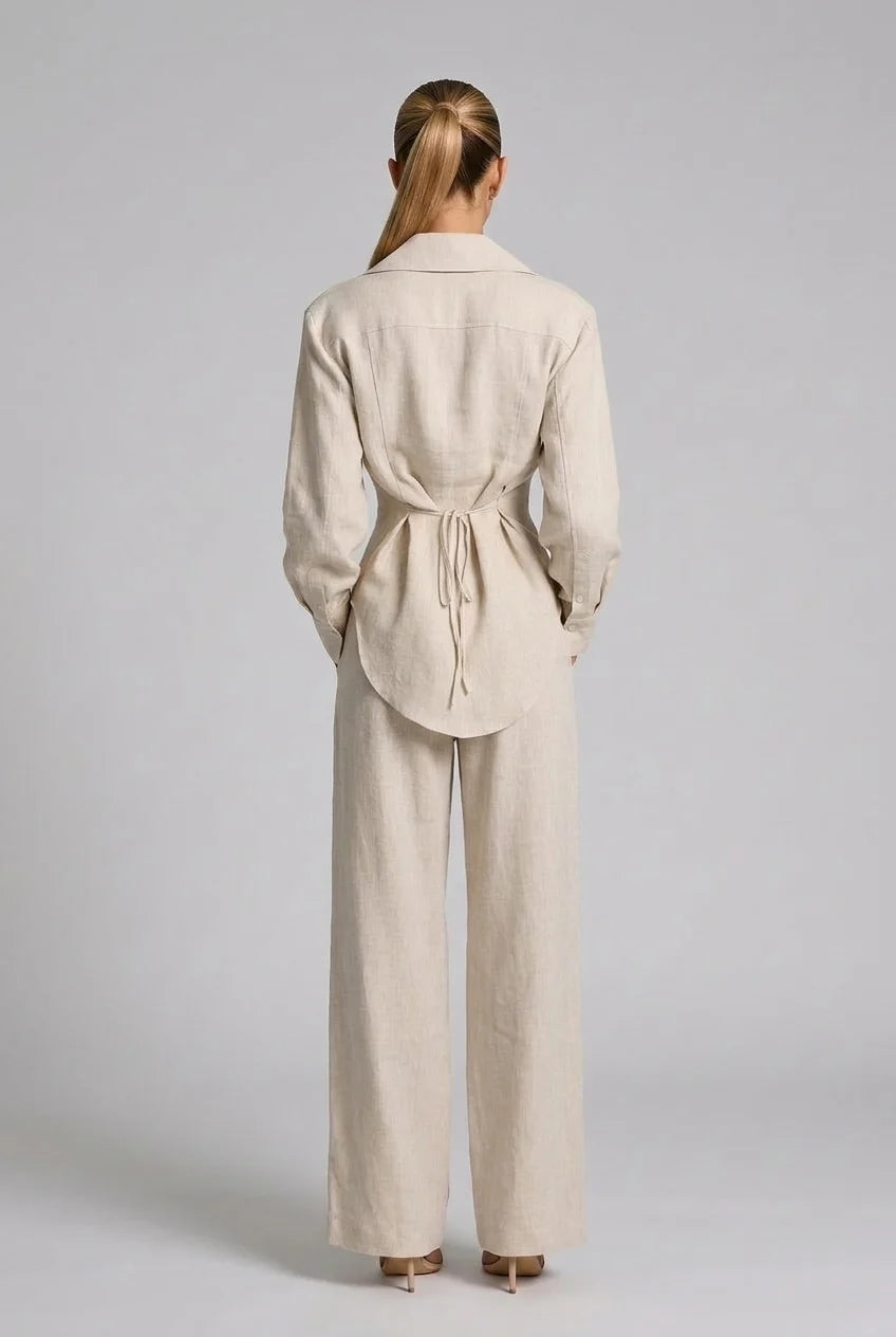 Long Sleeve Button Down Shirt and Wide Leg Pants Two Piece Set [erp-image:d4eda31133962ffb8b8470d7]