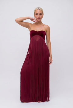 Burgundy Strapless Fringe Overlay Maxi Evening Party Dress [erp-image:86aed34ec551c28a5438aed7]