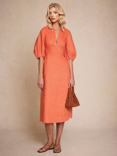 Exquisite Puff Sleeve A-Line Midi Dress