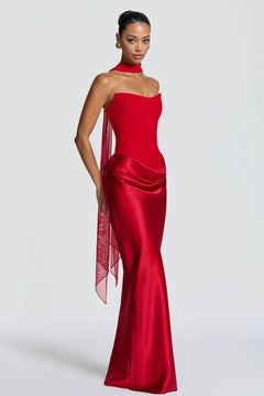 Pleated Design Scarf Maxi Dress