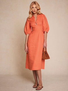 Exquisite Puff Sleeve A-Line Midi Dress