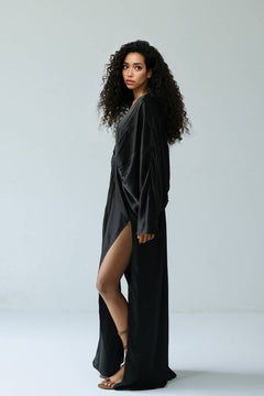 V-Neck Pleated Loose Maxi Dress