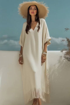 V-Neck Tassel Design Maxi Dress