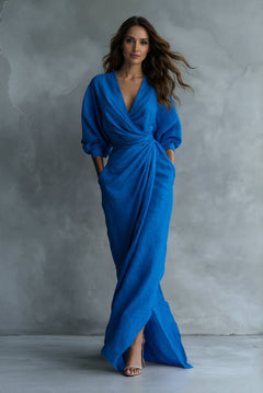 Vacation Style V-Neck Lace-Up Maxi Dress