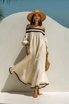 Color Contrast Off-Shoulder Loose-Fitting Dress
