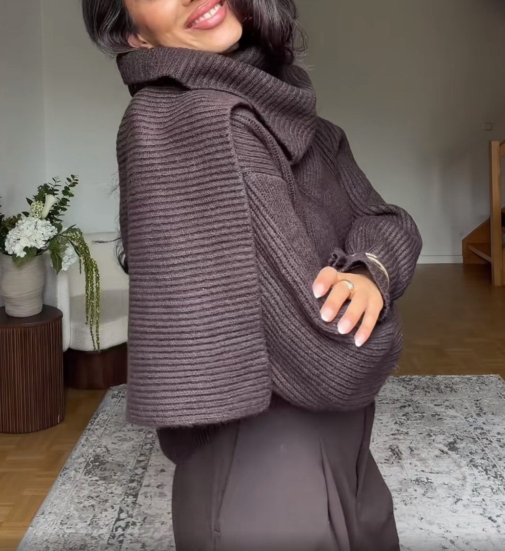 Women’s Oversized Wrap Scarf Collar Sweater Casual Loose Pullover Knit Top