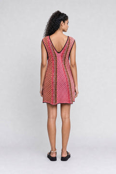 Colorful Gig Knit Sleeveless V-Neck Mini Dress