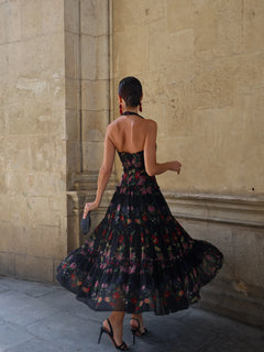 Floral Print Halter Maxi Tiered Dress and Matching Jacket Two Piece Set [erp-image:86edbd776c032139d855deba]