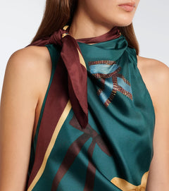 Green Scarf Print Halter Neckline Handkerchief Hem Satin Midi Dress [erp-image:56605a94cd6246661d040483]