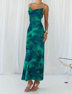 Calista Green Bloom Cowl Neck Slip Maxi Dress-Likemychoice