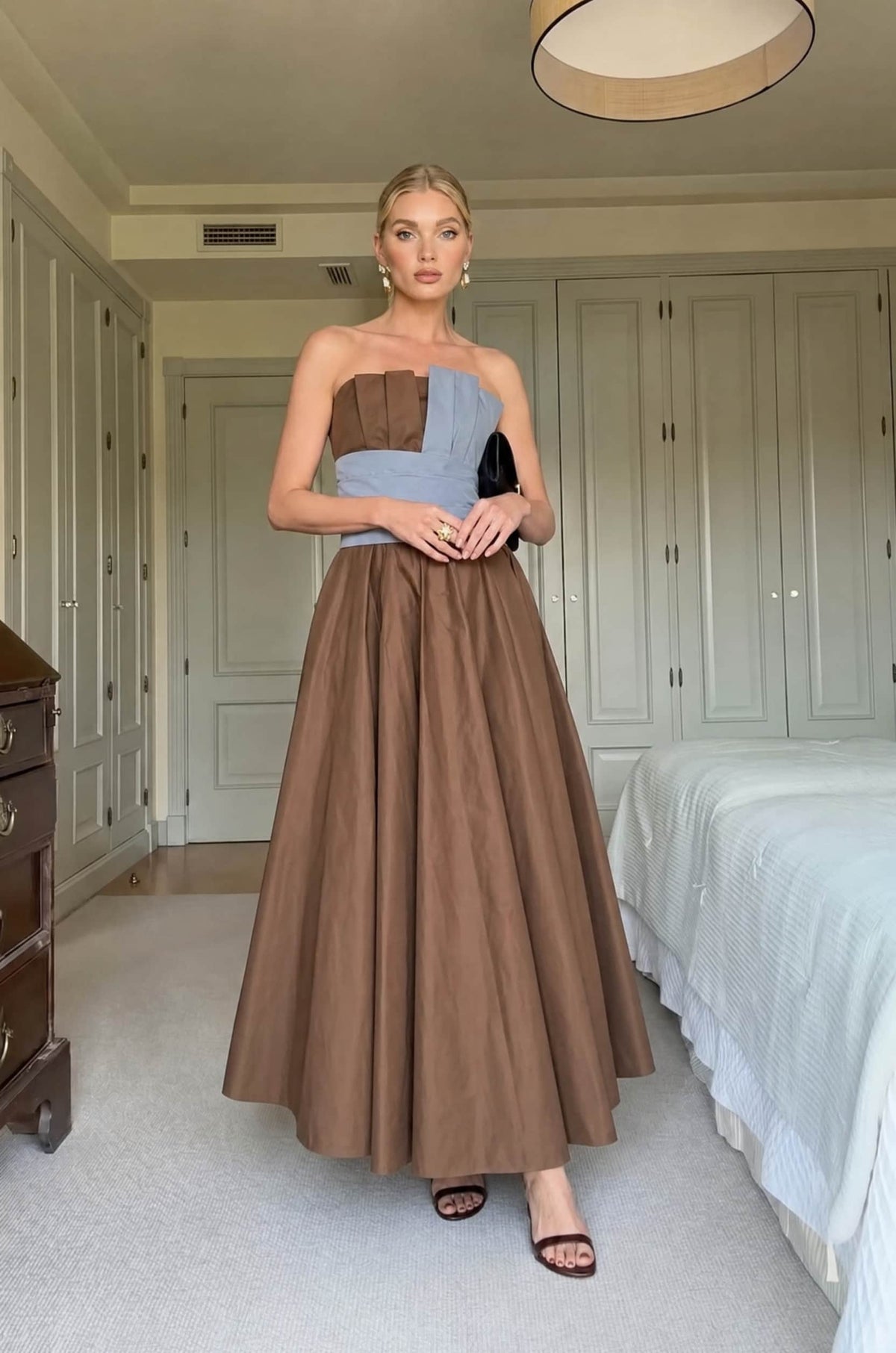 Color Contrast Strapless Dress