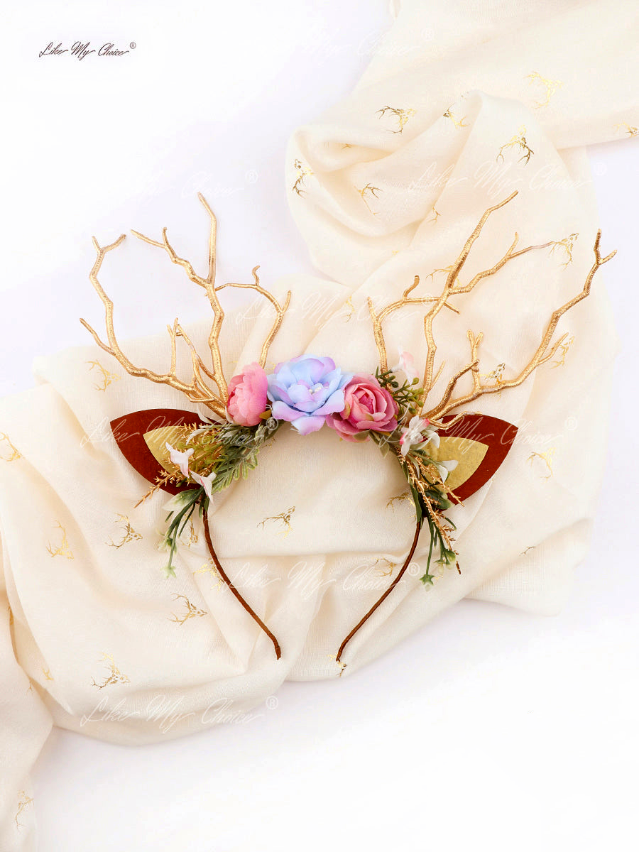 Flower Beauty and the Beast Christmas Reindeer Headband