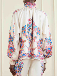 Exquisite Bow Detail Paisley Print Satin Two-Piece Set