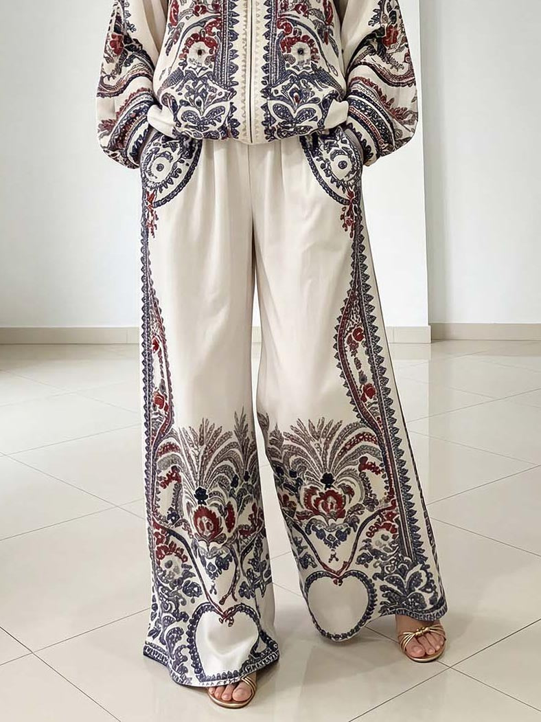 Elegant Paisley Print Wide Leg Pants