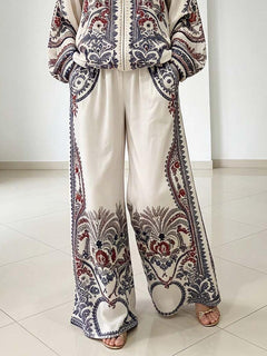 Elegant Paisley Print Zip-Up Long Sleeve Shirt