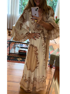 Elegant Retro Ethnic Print Two-Piece Dress