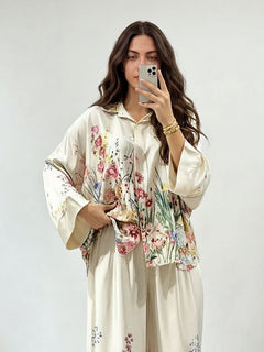 Elegant Floral Print Satin Wide Leg Pants