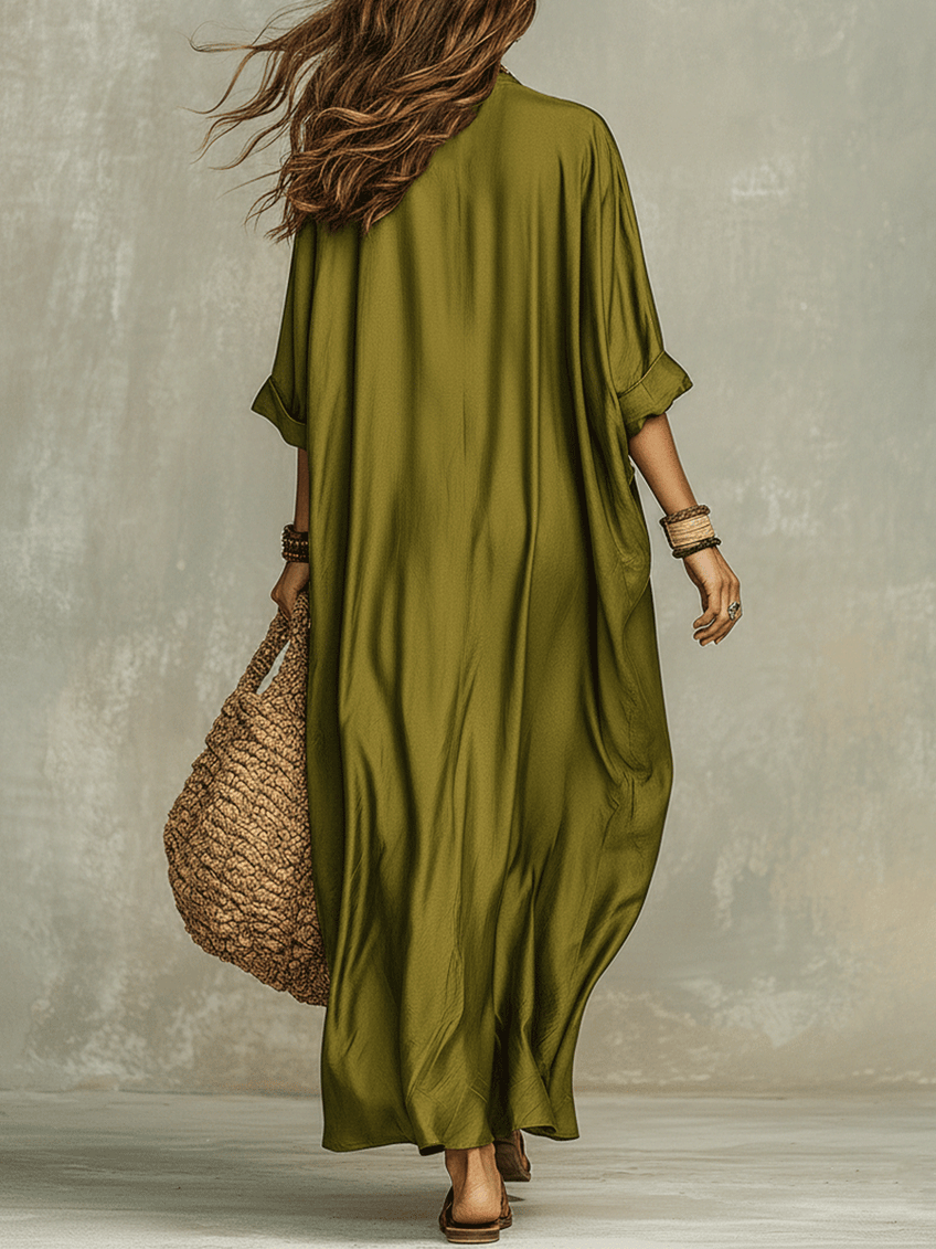 Lässiges olivgrünes Boho-Maxikleid
