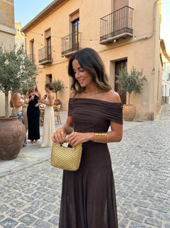 Women's One Shoulder Draped Mesh Maxi Dress in Abstract Print