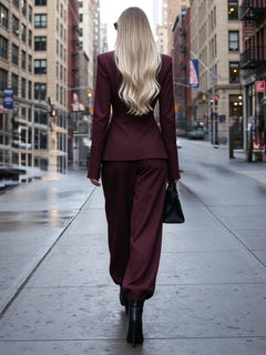 Burgundy Mock Neck Long Sleeve Structured Top and Tapered Pants Two Piece Set [erp-image:785abd0fbbd6751f0fc6d098]