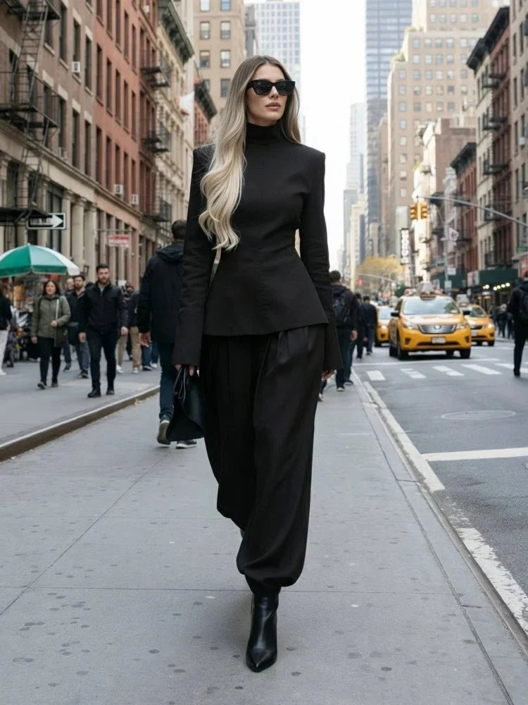 Burgundy Mock Neck Long Sleeve Structured Top and Tapered Pants Two Piece Set [erp-image:607d8f486f5722218b1255f3]