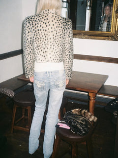 Leopard Print Cropped Jacket with Military Frog Fasteners and Long Sleeves