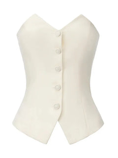 White Strapless Button Front Vest and Pleated Wide Leg Pants Two Piece Set [erp-image:ecbb52be17916e17ee2dac61]