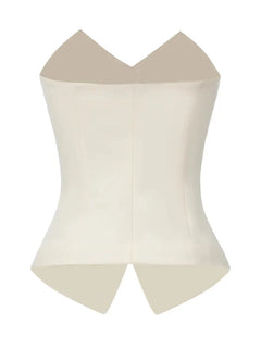 White Strapless Button Front Vest and Pleated Wide Leg Pants Two Piece Set [erp-image:f18f3370776be6c9611509d9]