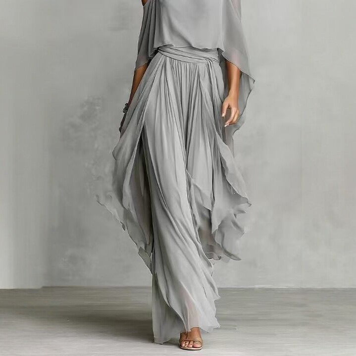 Elegant Off-Shoulder Chiffon Camisole & Wide-Leg Pants Two-Piece Set